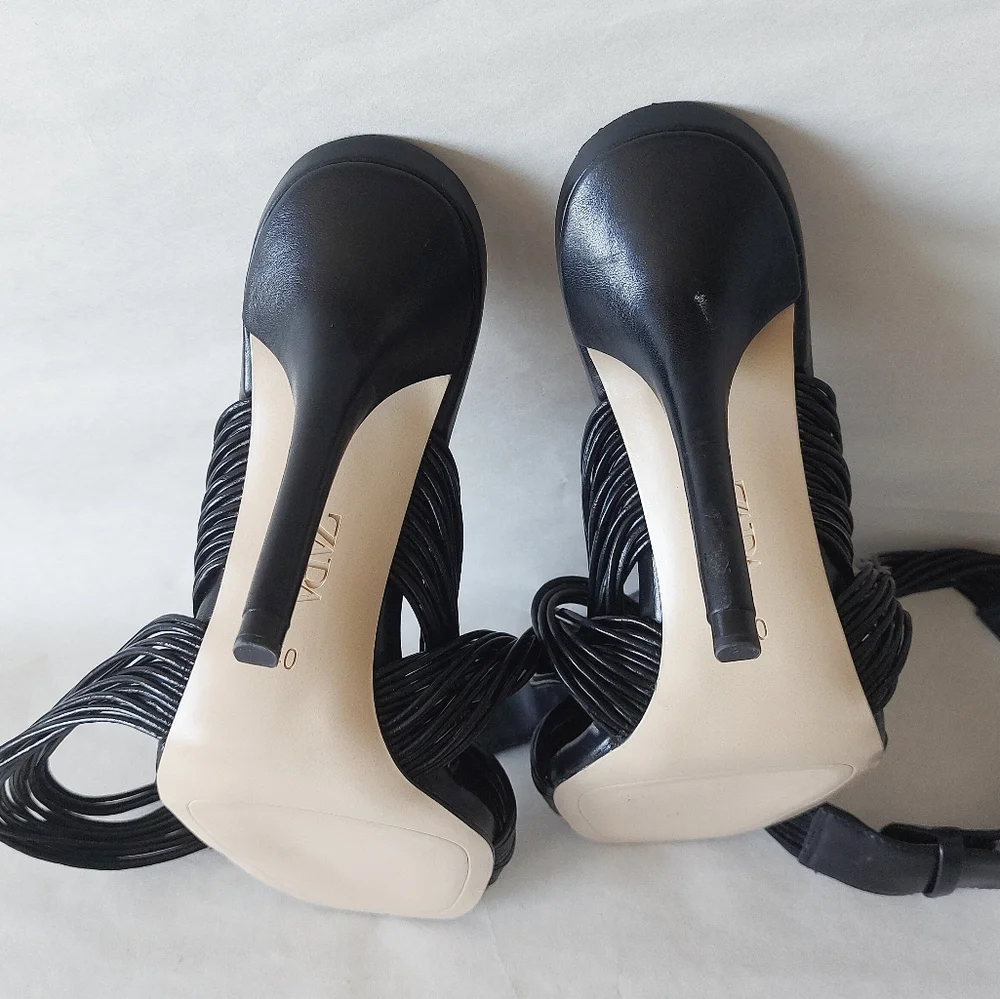 Zara Black Strappy High Heel Sandals - Picture 8 of 11